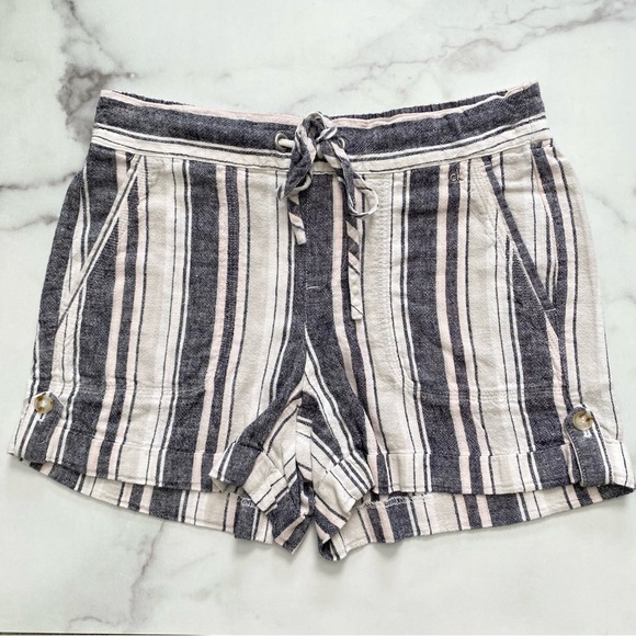Calvin Klein Striped Linen Blend Drawstring Summer Shorts - Picture 1 of 9